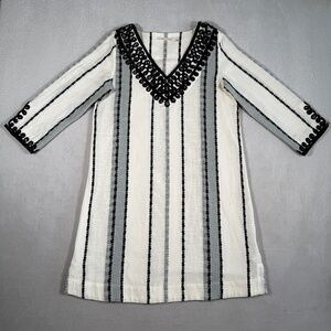 Soft Surroundings Dress Womens Small Cream Stripe Coco De Mer Embroidered V-Neck